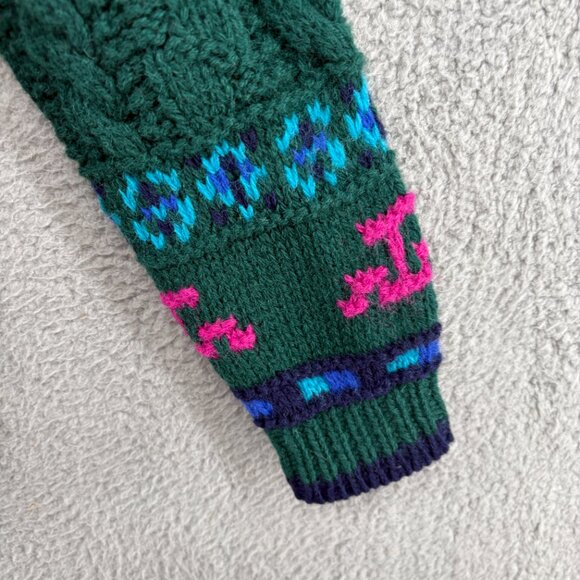 Vintage Brass Plum by Nordstrom Shetland Wool Sweater Green Fair Isle Knit - Picture 4 of 14